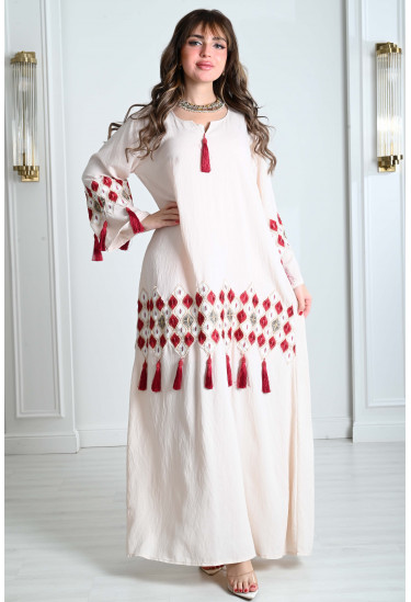 جلابية نسائية مطرزة بأكمام طويلة