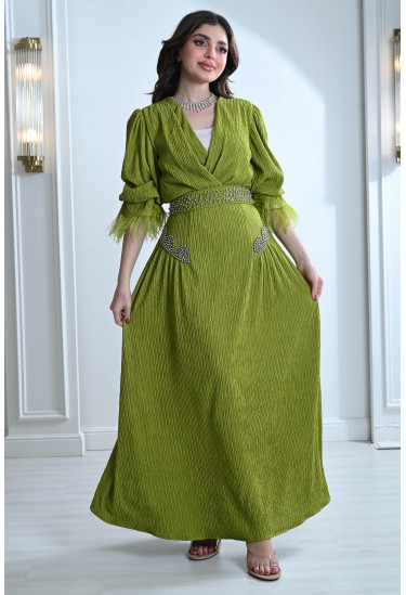 فستان نسائي بحزام خصر مطرز