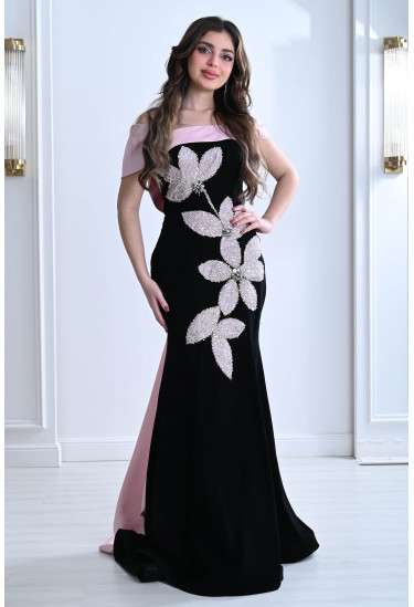 فستان سهرة نسائي مطرز تطريز لامع و براق