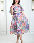 فستان ميدي بنقوشات متنوعة فستان ميدي بنقوشات متنوعة