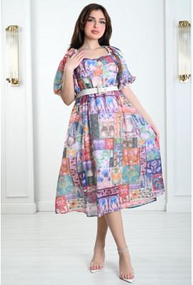 فستان ميدي بنقوشات متنوعة