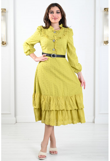 فستان مزين بحواف مدرجة كشكش فستان مزين بحواف مدرجة كشكش