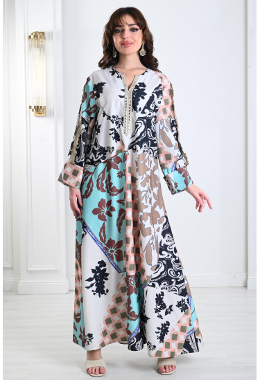 جلابية نسائية منقوشة نقشات متباينة 