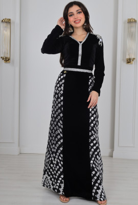 فستان سهرة نسائي قطيفة طويل