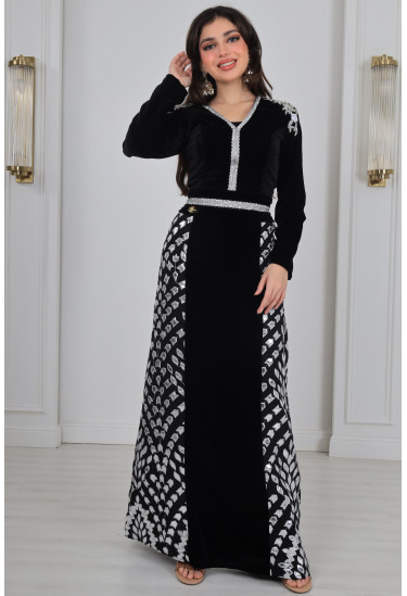 فستان سهرة نسائي قطيفة طويل