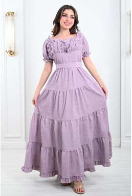 فستان نسائي طويل بكشكشة علي الصدر 