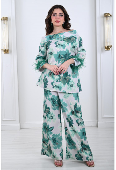 طقم نسائي ( بلوزة قصة الأوف شولدر - بنطال )