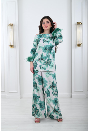 طقم نسائي ( بلوزة قصة الأوف شولدر - بنطال )