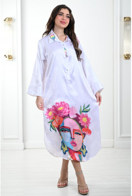 جلابية قصيرة نمط قميص بحواف دائرية