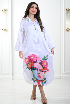 جلابية قصيرة نمط قميص بحواف دائرية