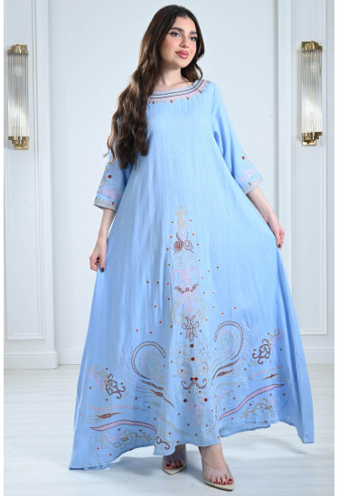 جلابية كتان طويلة مطرزة جلابية كتان طويلة مطرزة