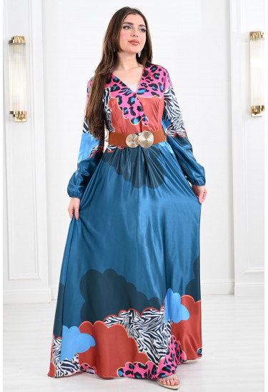 فستان ستان نسائي منقوش