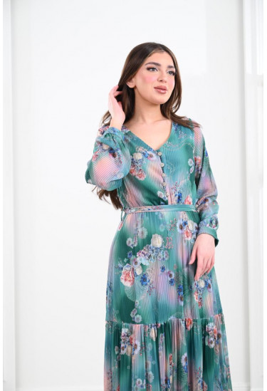 فستان طويل بنقشات الزهور الربيعية المميزة