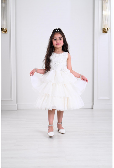 فستان اطفال انسيابي بطبقات من التل