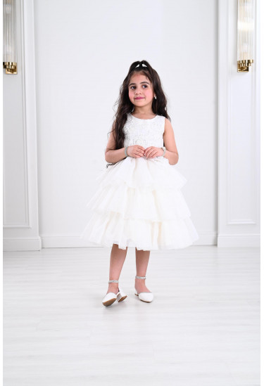 فستان اطفال انسيابي بطبقات من التل