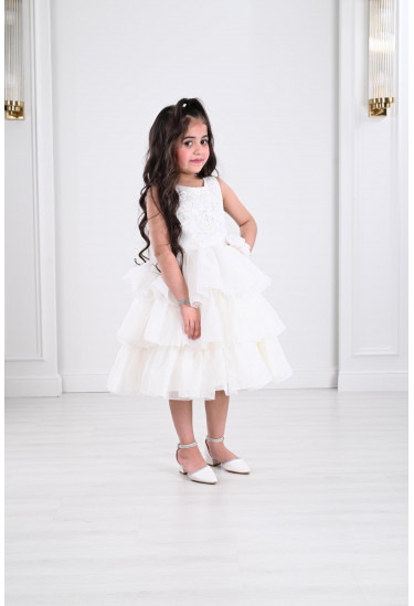 فستان اطفال انسيابي بطبقات من التل