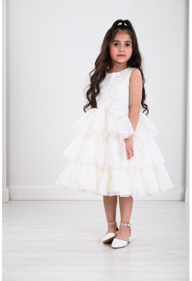 فستان اطفال انسيابي بطبقات من التل