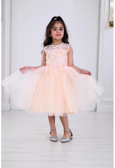 فستان اطفال مطرز من التل 