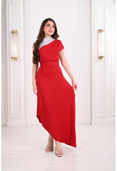 فستان مطرز تطريز خيالي على الكتف