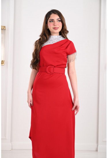 فستان مطرز تطريز خيالي على الكتف