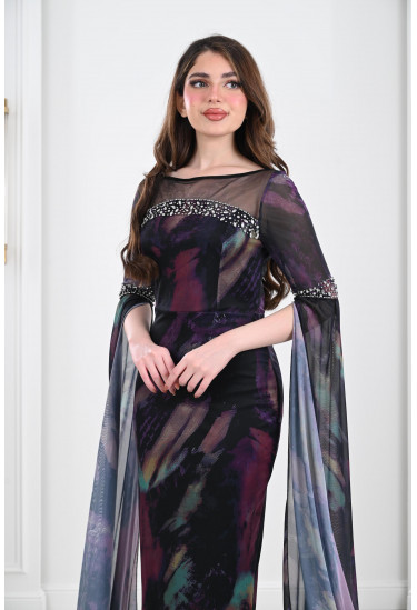 فستان نسائي بقصة مميزة واكمام منسدلة