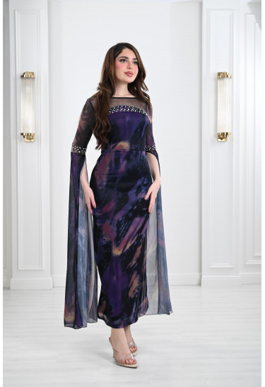 فستان نسائي بقصة مميزة واكمام منسدلة