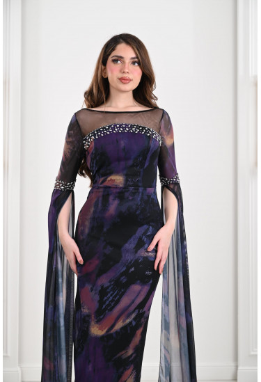 فستان نسائي بقصة مميزة واكمام منسدلة