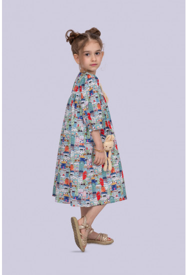 فستان بناتي مزين بدب علي الكتف 