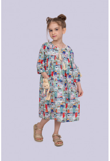 فستان بناتي مزين بدب علي الكتف 