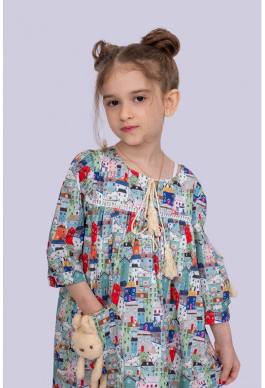 فستان بناتي مزين بدب علي الكتف 