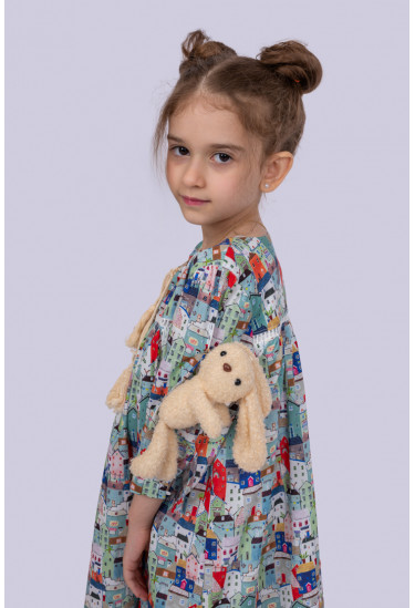 فستان بناتي مزين بدب علي الكتف 