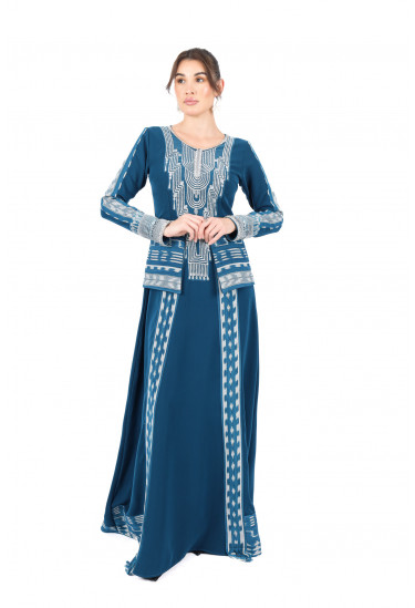جلابية ماكسي أنيقة بتطريز تراثي