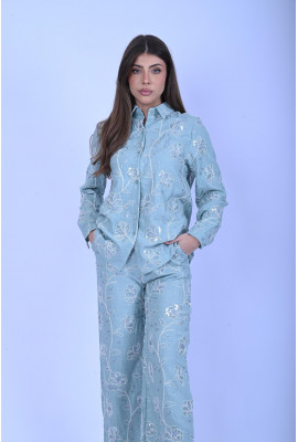 طقم فاخر انثوي بأكمام طويلة وياقة قميص