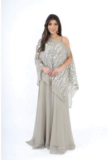 فستان سهرة بتصميم وان شولدر وكاب مرايا أنيق