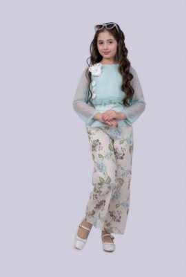 طقم بناتي أنيق ببنطلون مزهر
