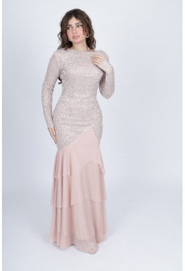 فستان سهرة مطرز بكسرات شيفون فستان سهرة مطرز بكسرات شيفون