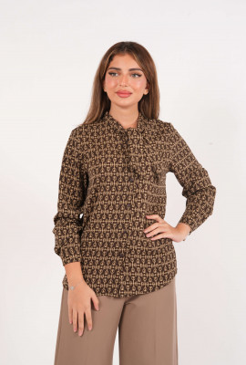بلوزة كلاسيكيه  أنيقة مطبوعة بنقوش هندسية متكررة