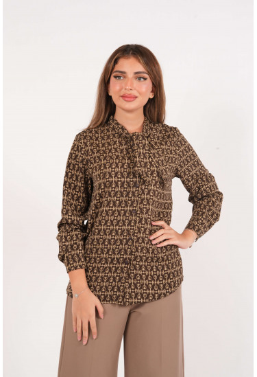 بلوزة كلاسيكيه أنيقة مطبوعة بنقوش هندسية متكررة بلوزة كلاسيكيه أنيقة مطبوعة بنقوش هندسية متكررة