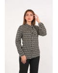 بلوزة كلاسيكيه أنيقة مطبوعة بنقوش هندسية متكررة بلوزة كلاسيكيه أنيقة مطبوعة بنقوش هندسية متكررة