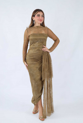 فستان سهرة ميدي بأكستنشن