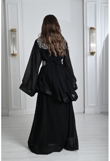 جلابية نسائية طويلة مع قصة كيب قصير واسع