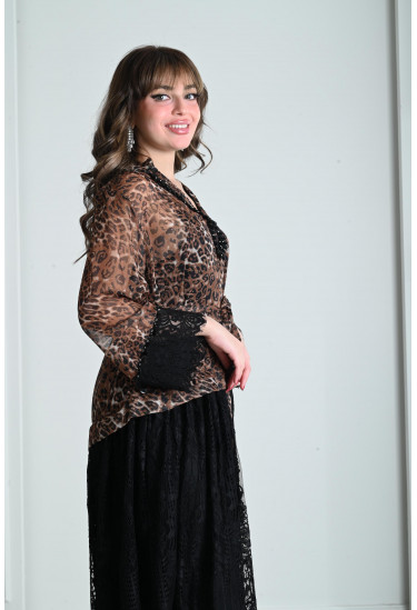 فستان نسائي دانتيل مزين بنقوشات الفهد