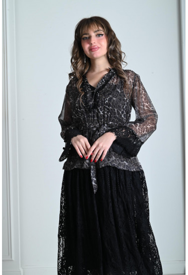 فستان نسائي دانتيل مزين بنقوشات الفهد