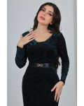 فستان سهرة مخملي مزخرف بارز