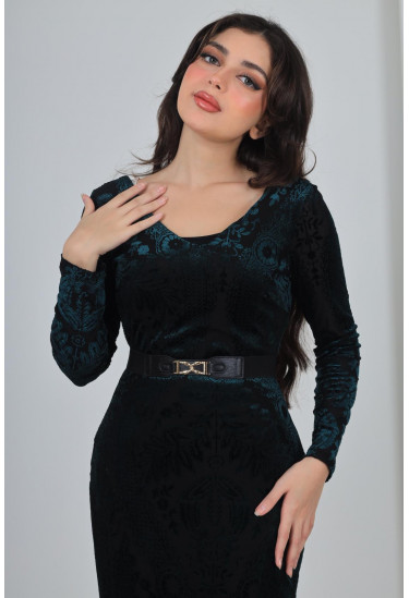 فستان سهرة مخملي مزخرف بارز