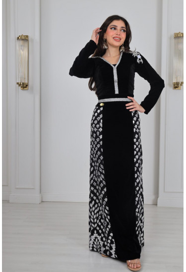 فستان سهرة نسائي قطيفة طويل