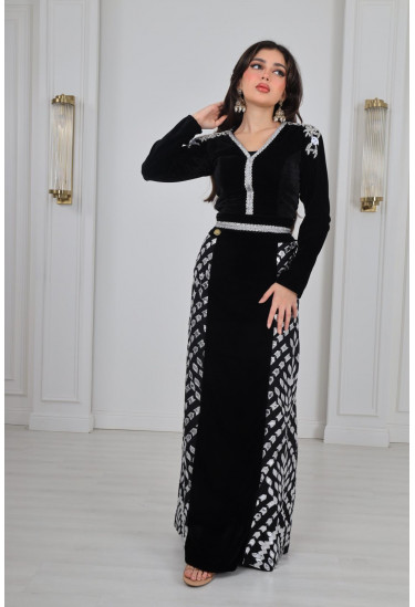 فستان سهرة نسائي قطيفة طويل