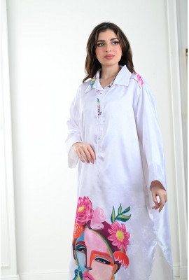 جلابية قصيرة نمط قميص بحواف دائرية جلابية قصيرة نمط قميص بحواف دائرية