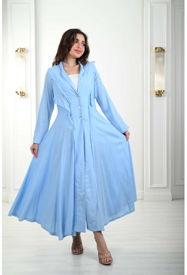 فستان نسائي بنمط كشكشة منسدلة على الصدر