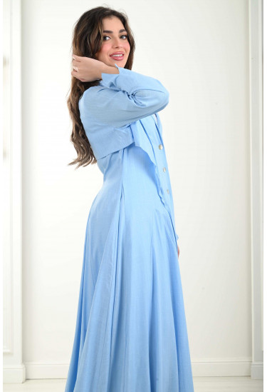 فستان نسائي بنمط كشكشة منسدلة على الصدر